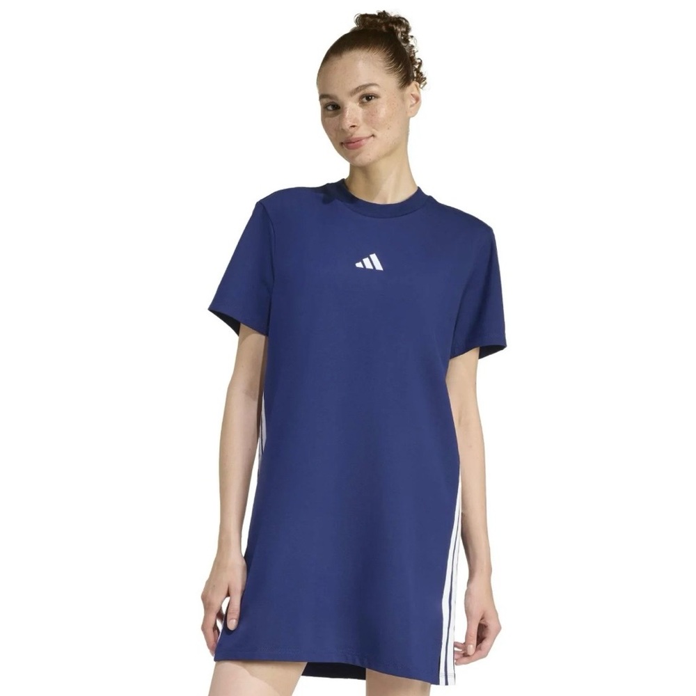 Adidas Women's Short Sleeve Blue T-Shirt Dress. Size Large. Cinch Back.